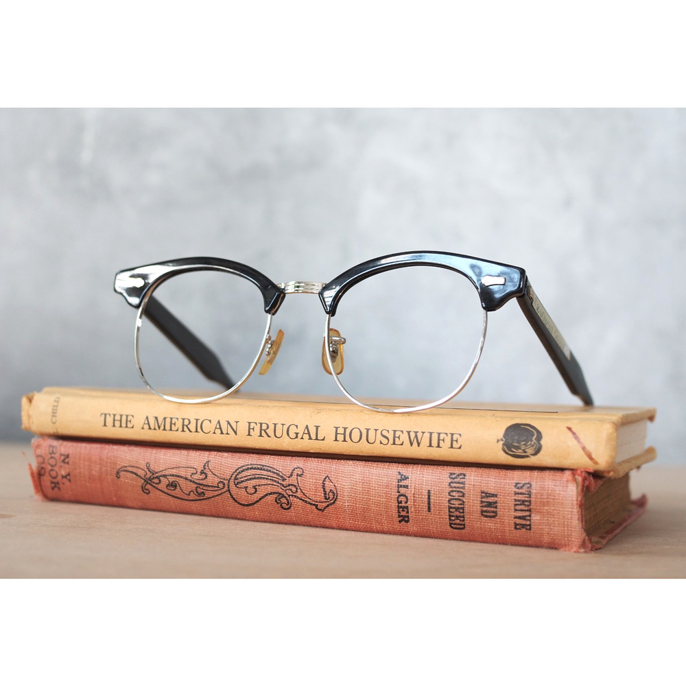 Vintage 1960s SRO Style rite optical eyeglass 10k RGP Charcoal Dobbs 48-20